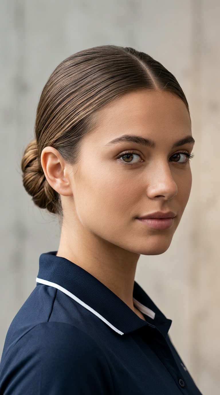 Sleek Low Bun with Center Part
