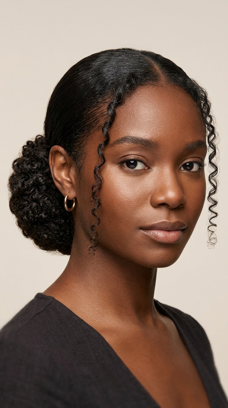 Sleek Low Bun with Curly Tendrils