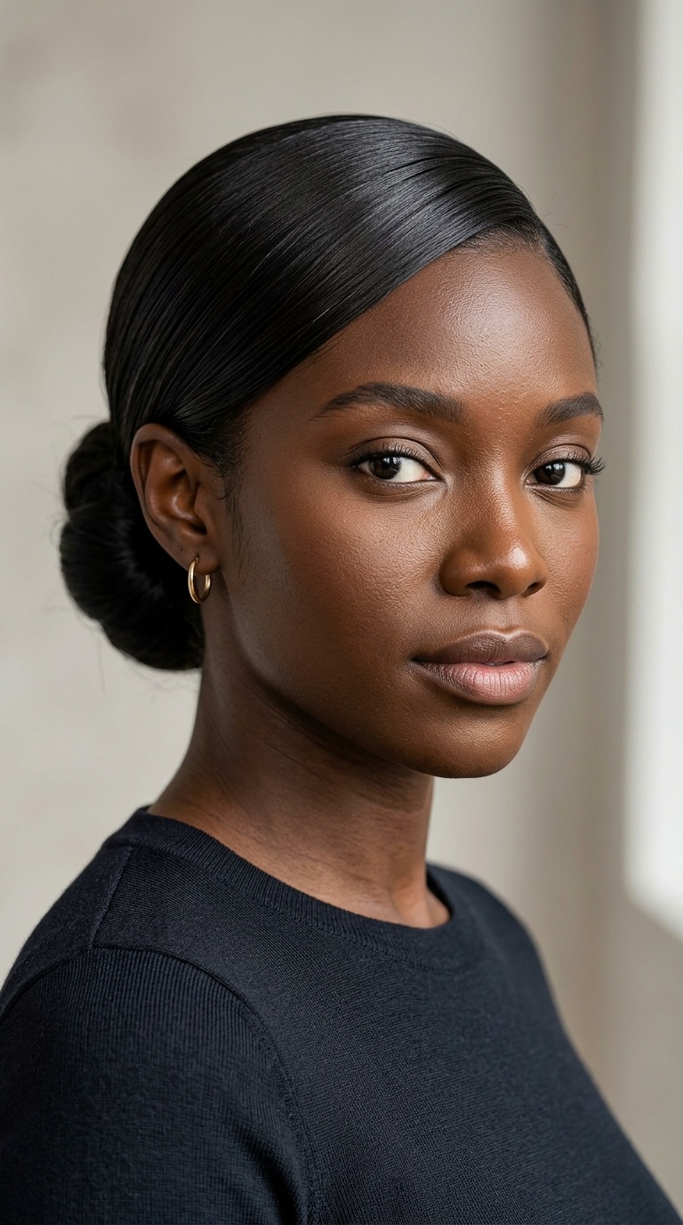 Sleek Low Bun with Curved Part