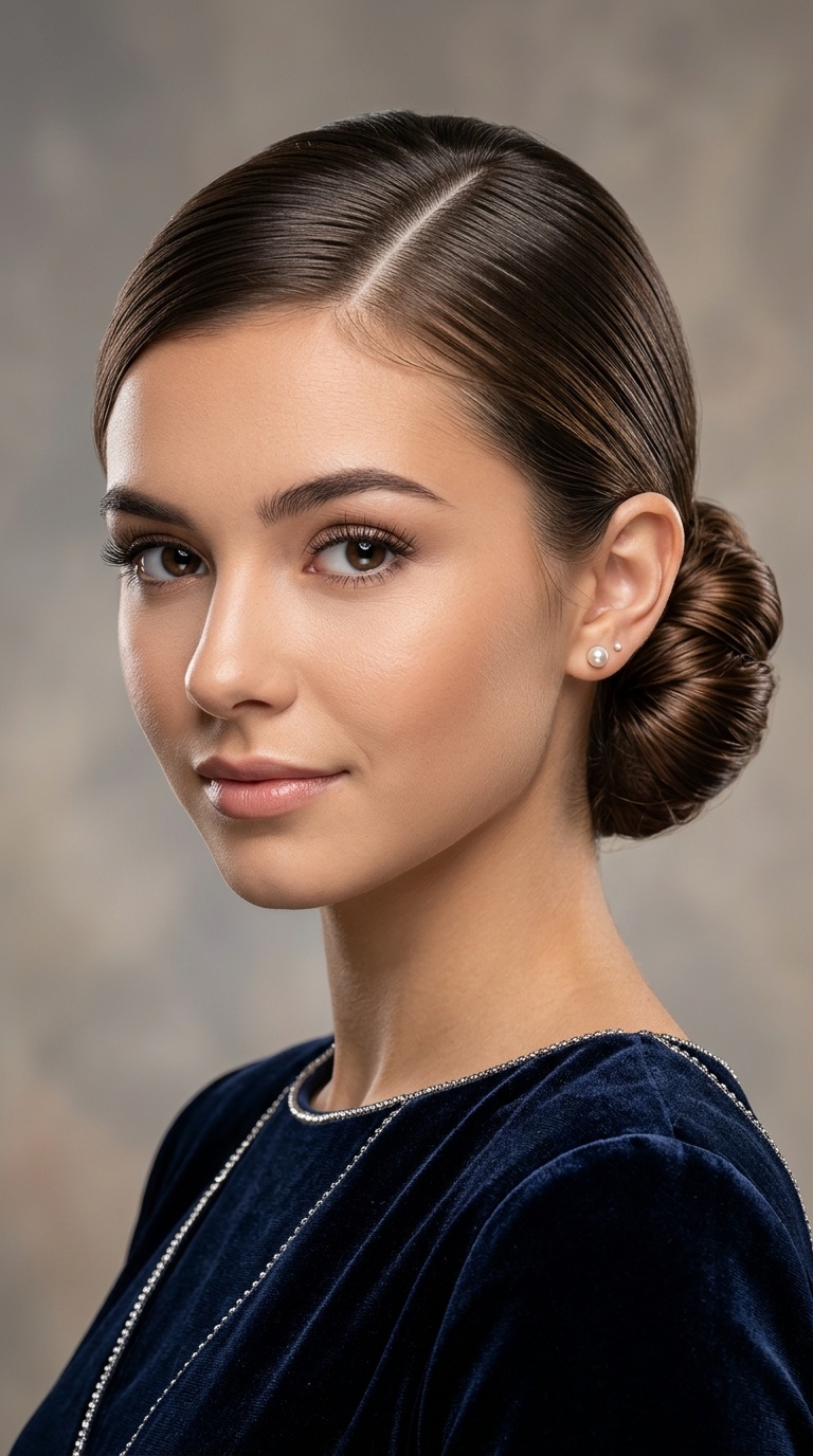 Sleek Low Bun with Deep Part