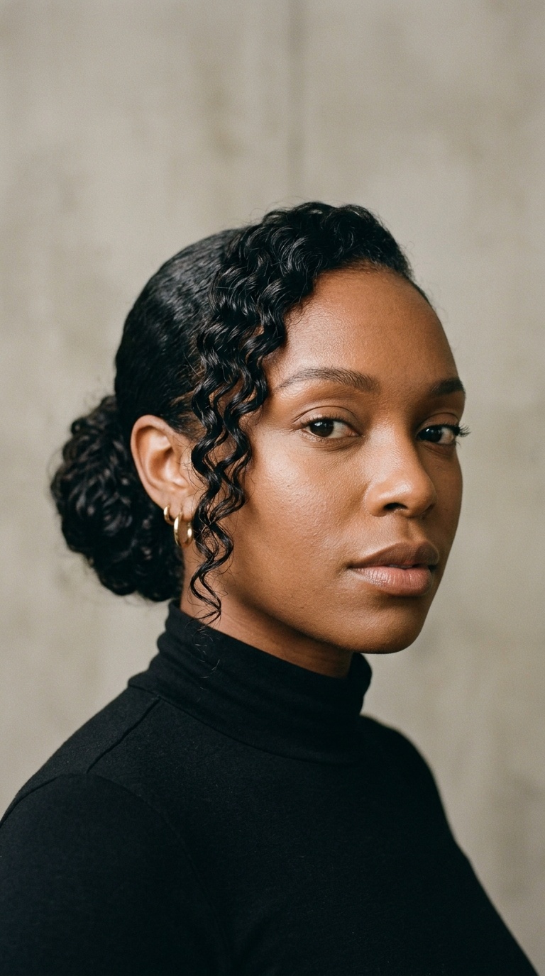 Sleek Low Bun with Deep Wave Curls