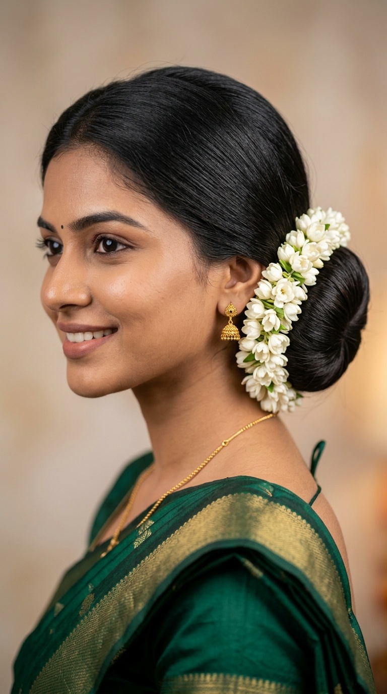 Sleek Low Bun with Gajra