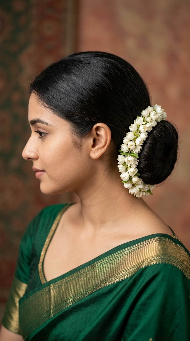 Sleek Low Bun with Gajra