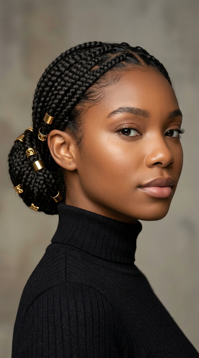 Sleek Low Bun with Gold Cuffs