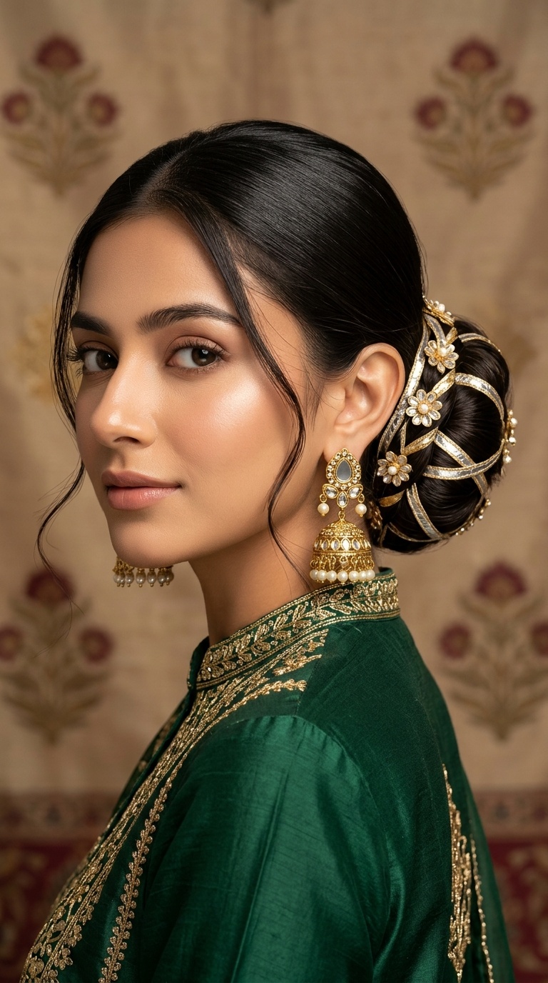 Sleek Low Bun with Gota Patti