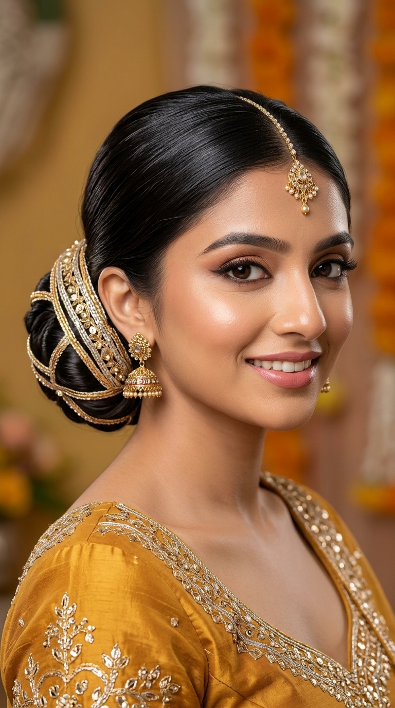 Sleek Low Bun with Gota Patti