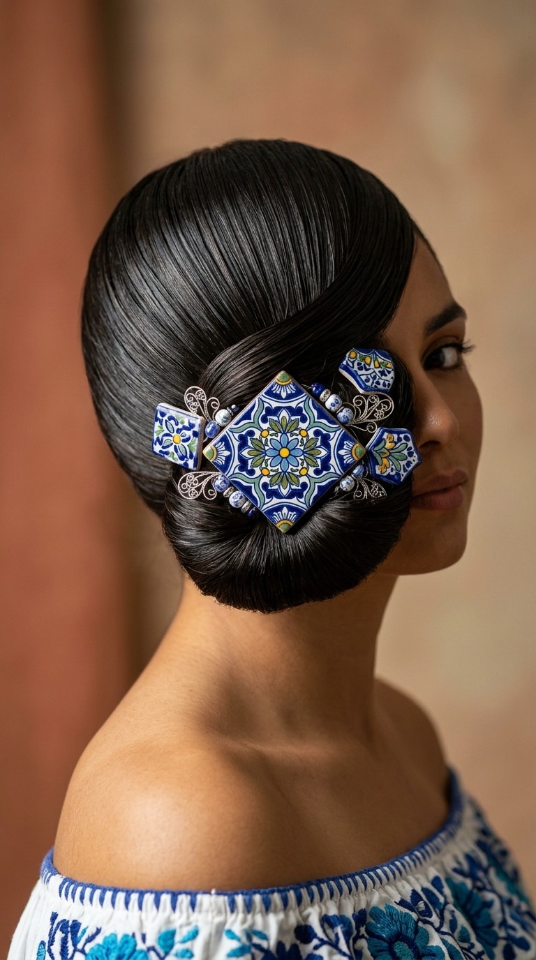 Sleek Low Bun with Talavera Accessories