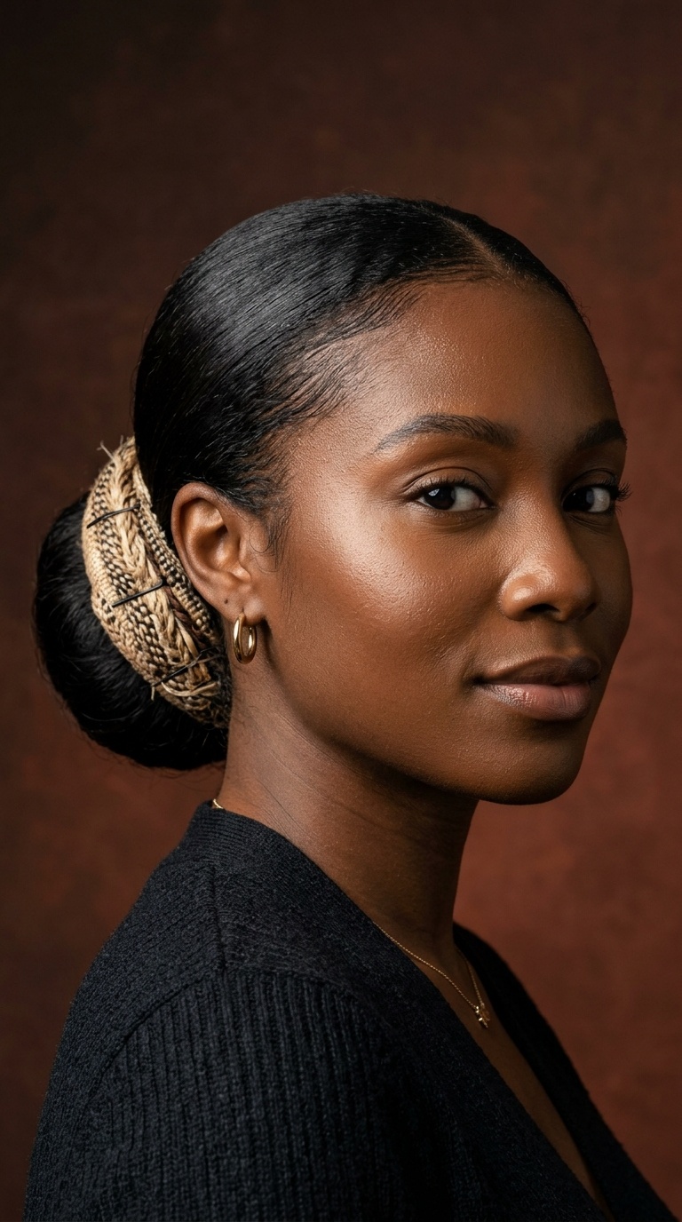 Sleek Low Bun with Textured Wrap