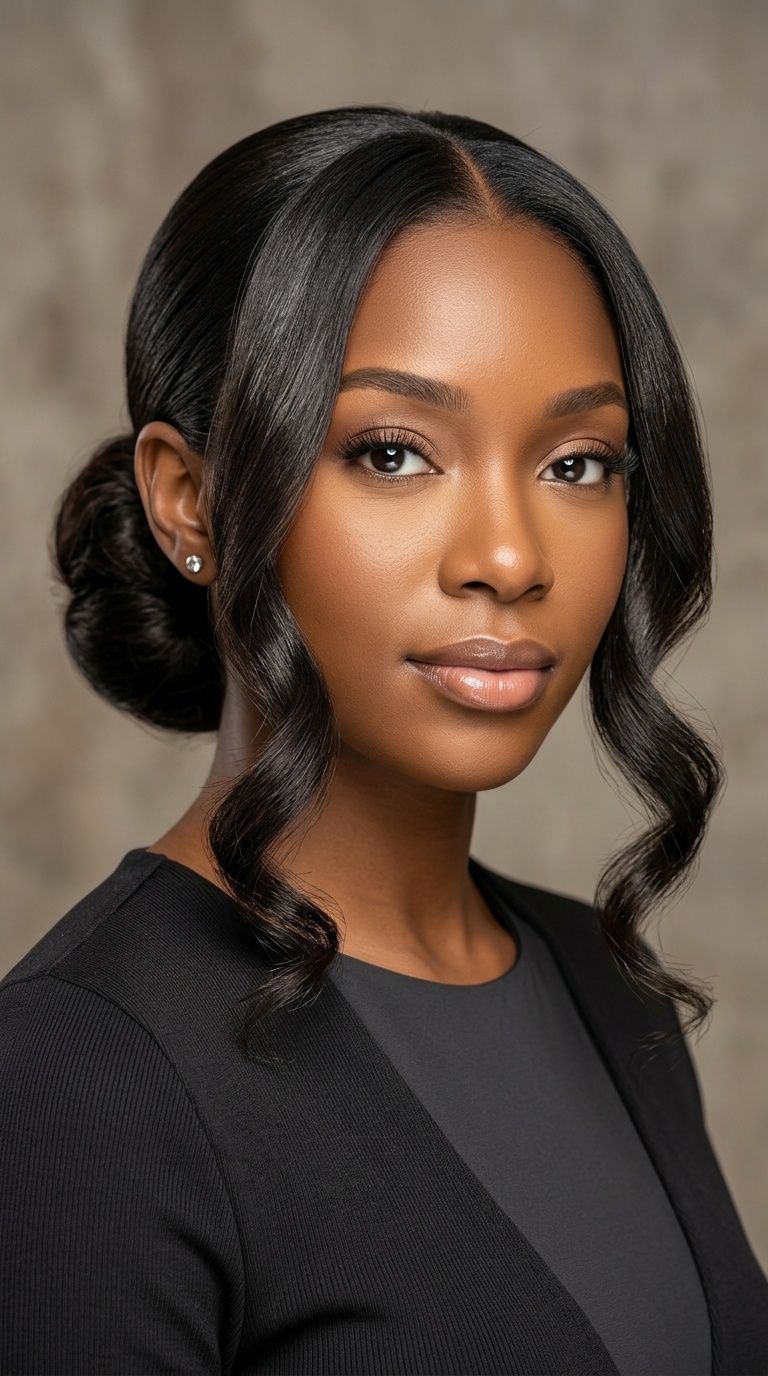 Sleek Low Bun with Voluminous Tendrils