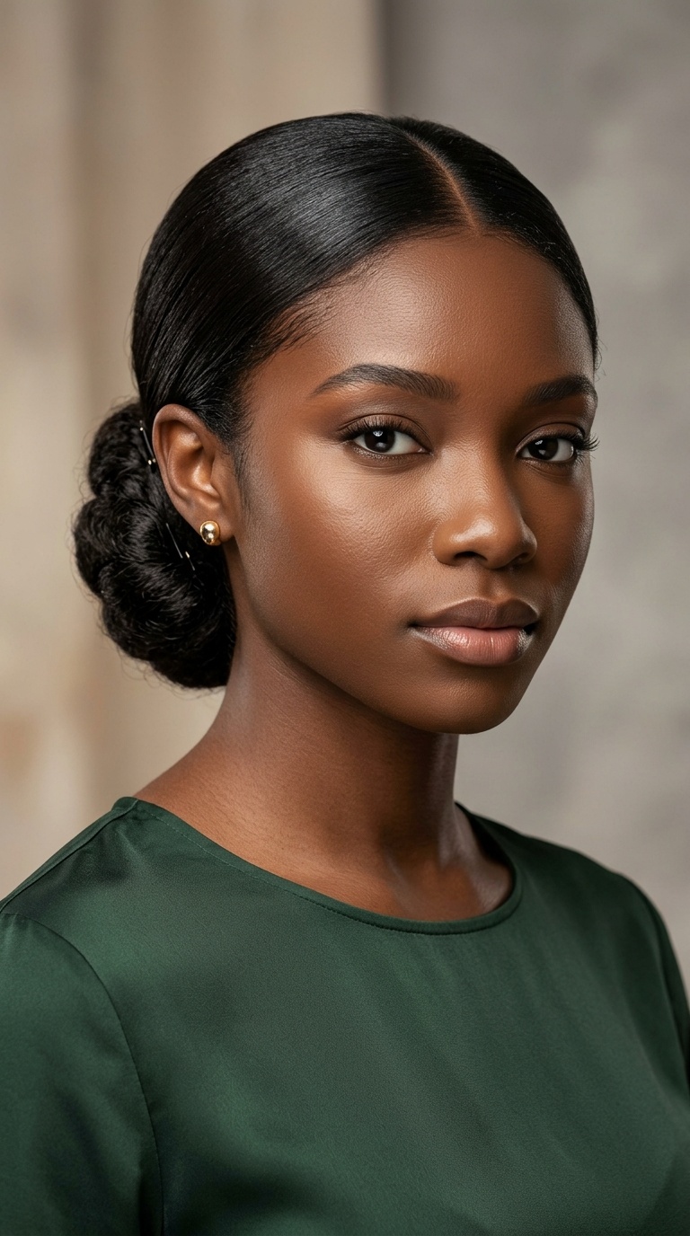 Sleek Low Chignon with a Middle Part