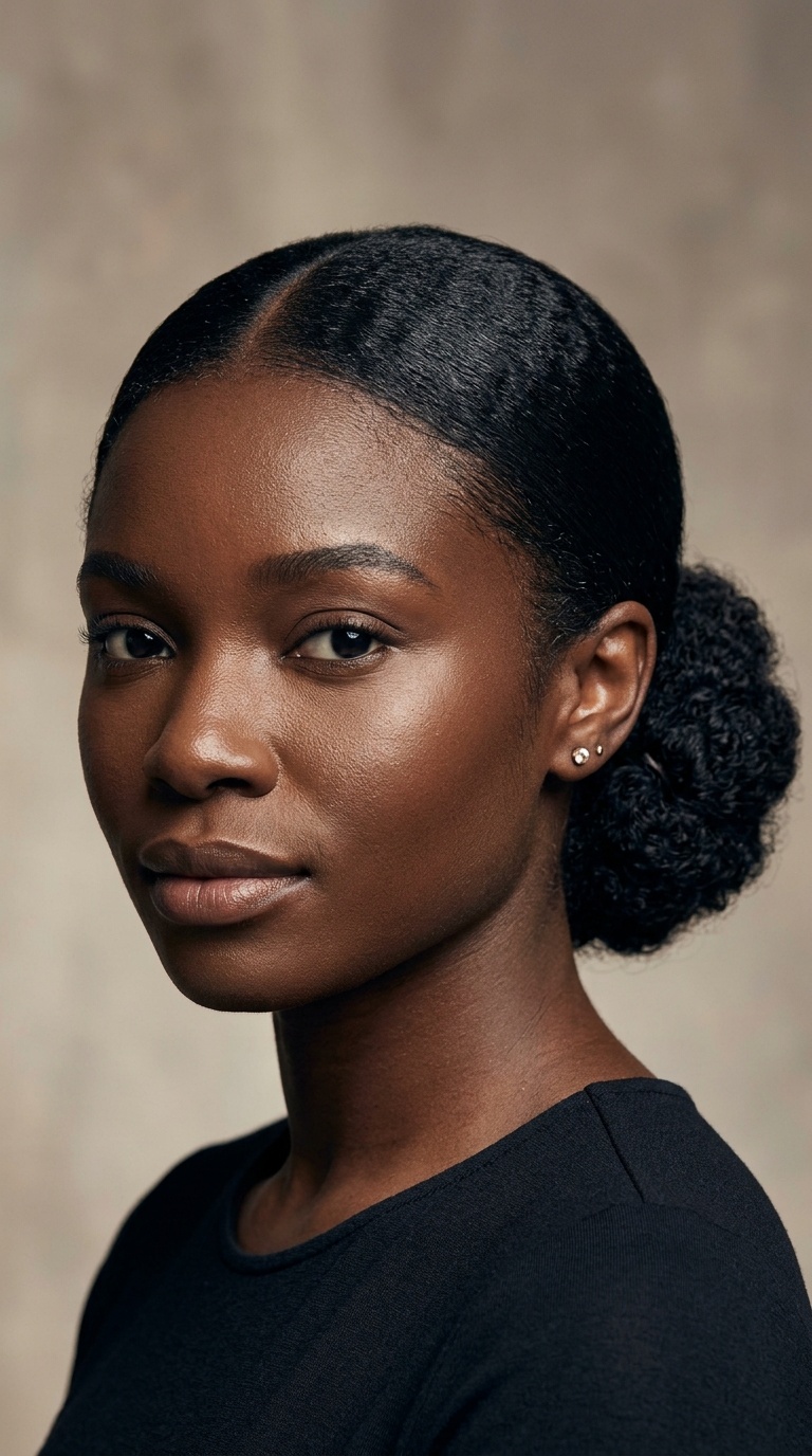 Sleek Low Chignon with Deep Middle Part