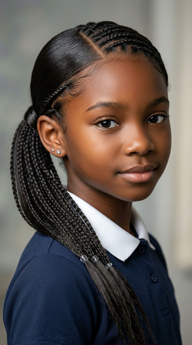 Sleek Low Pony with Micro-Braids
