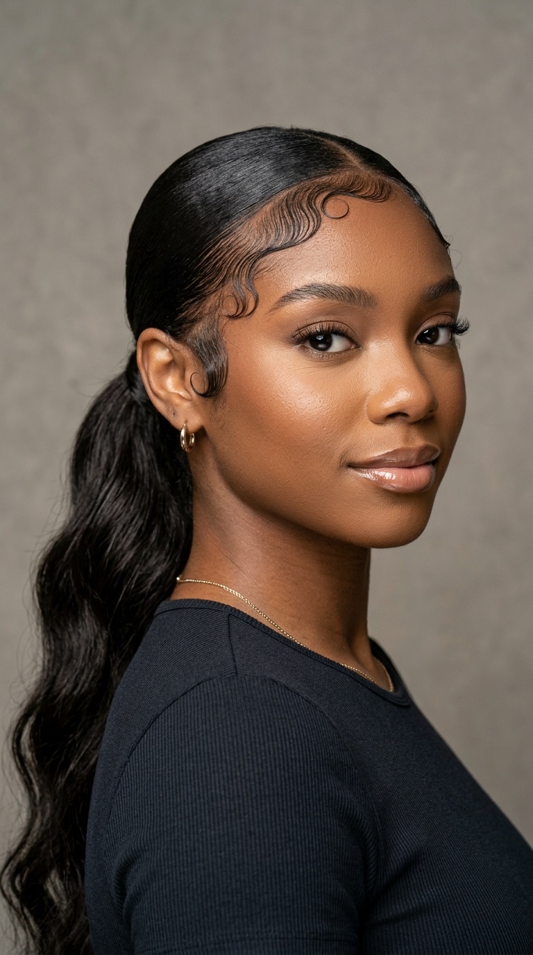 Sleek Low Ponytail with Baby Hairs