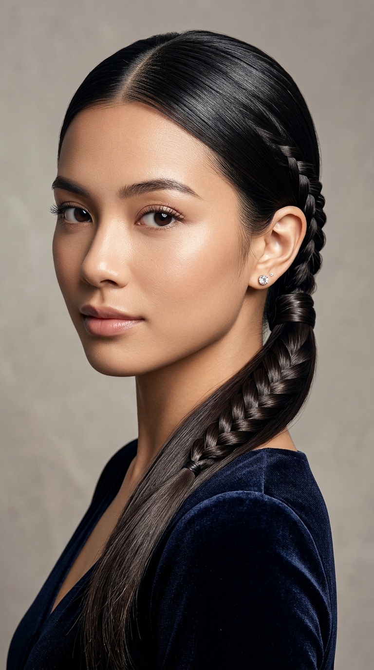 Sleek Low Ponytail with Braided Detail