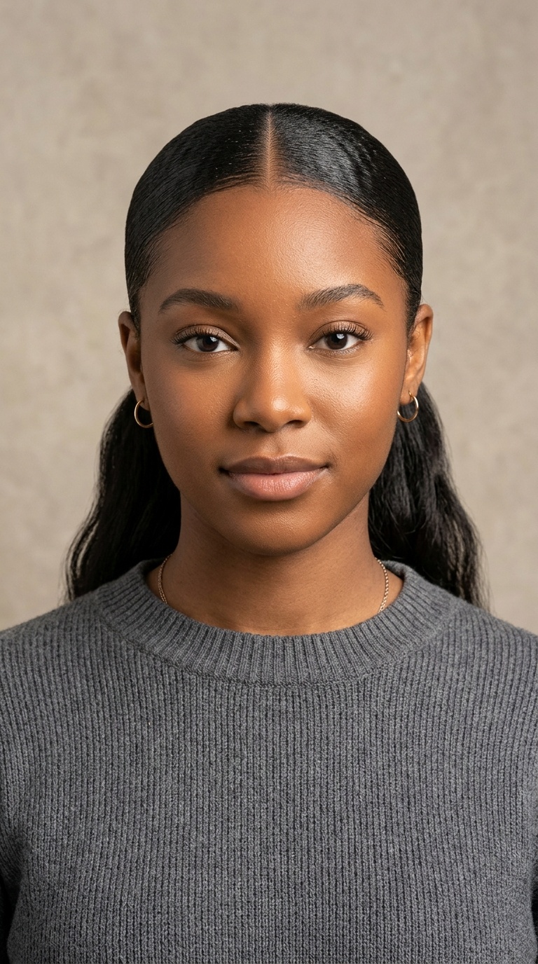 Sleek Low Ponytail with Center Part