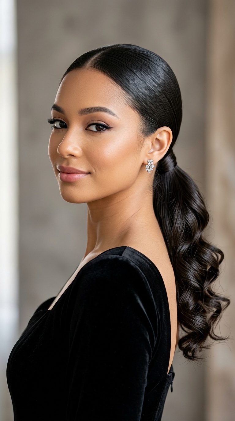 Sleek Low Ponytail with Curled Tail