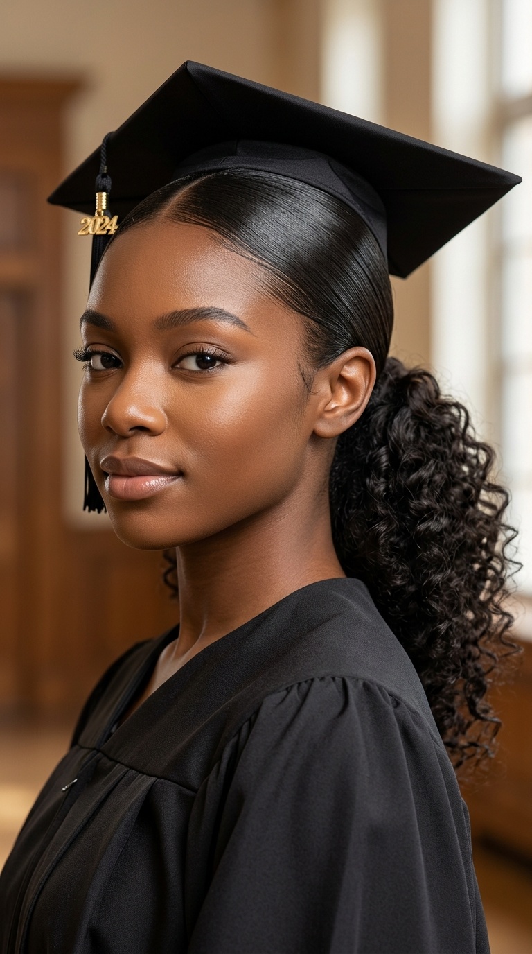 Sleek Low Ponytail with Curly End