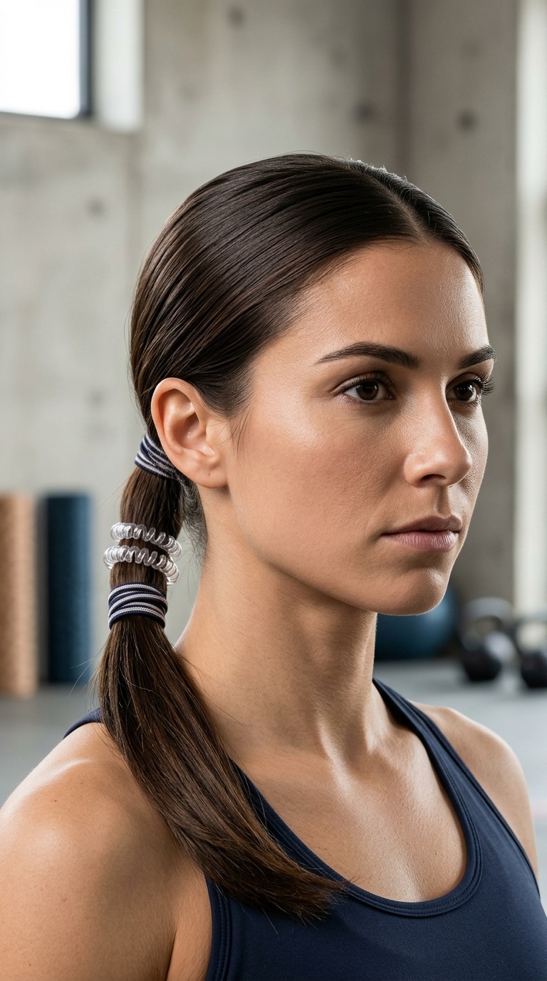 Sleek Low Ponytail with Elastic Wraps