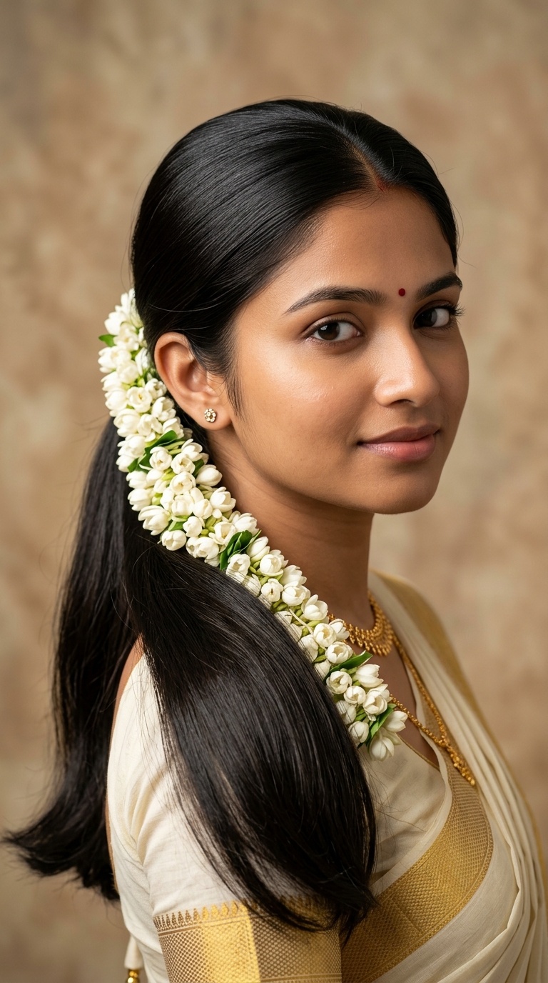 Sleek Low Ponytail with Jasmine Wrap