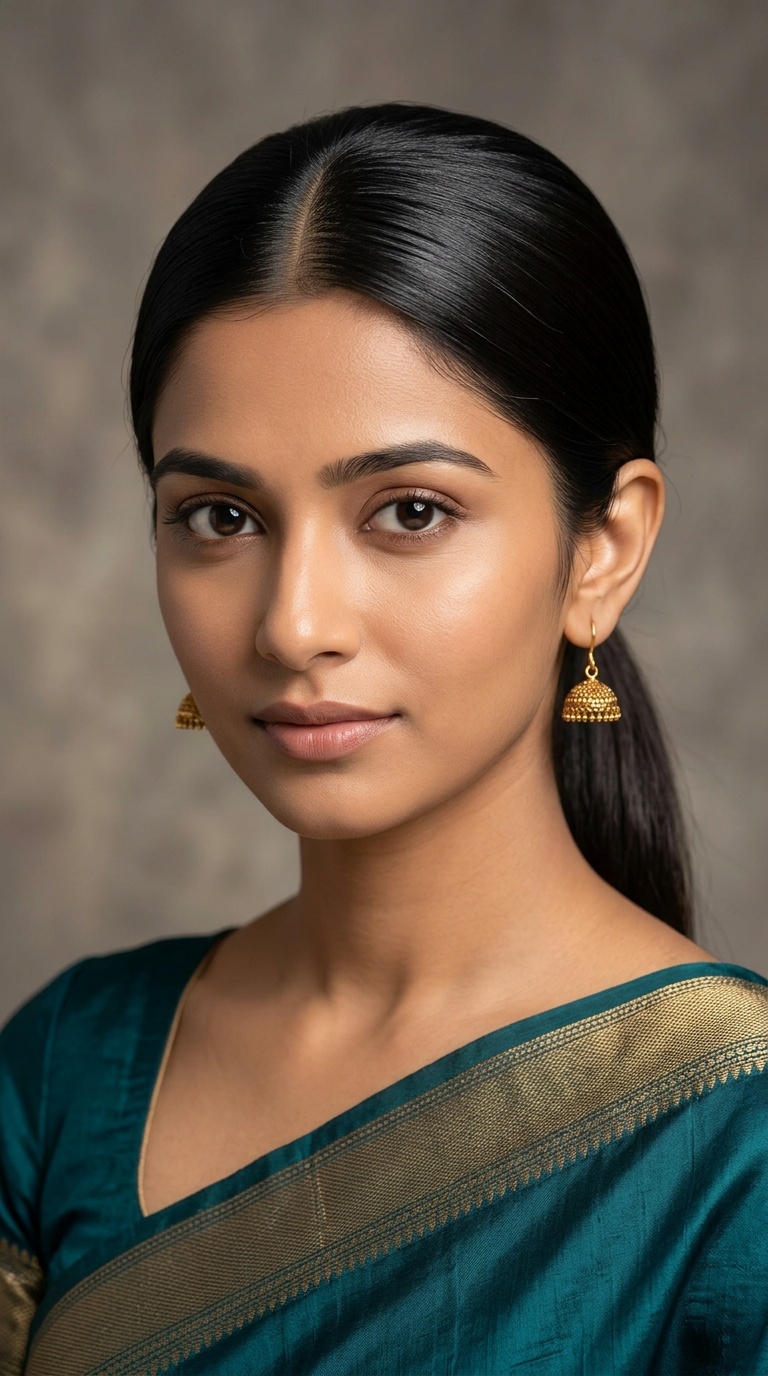 Sleek Low Ponytail with Middle Part