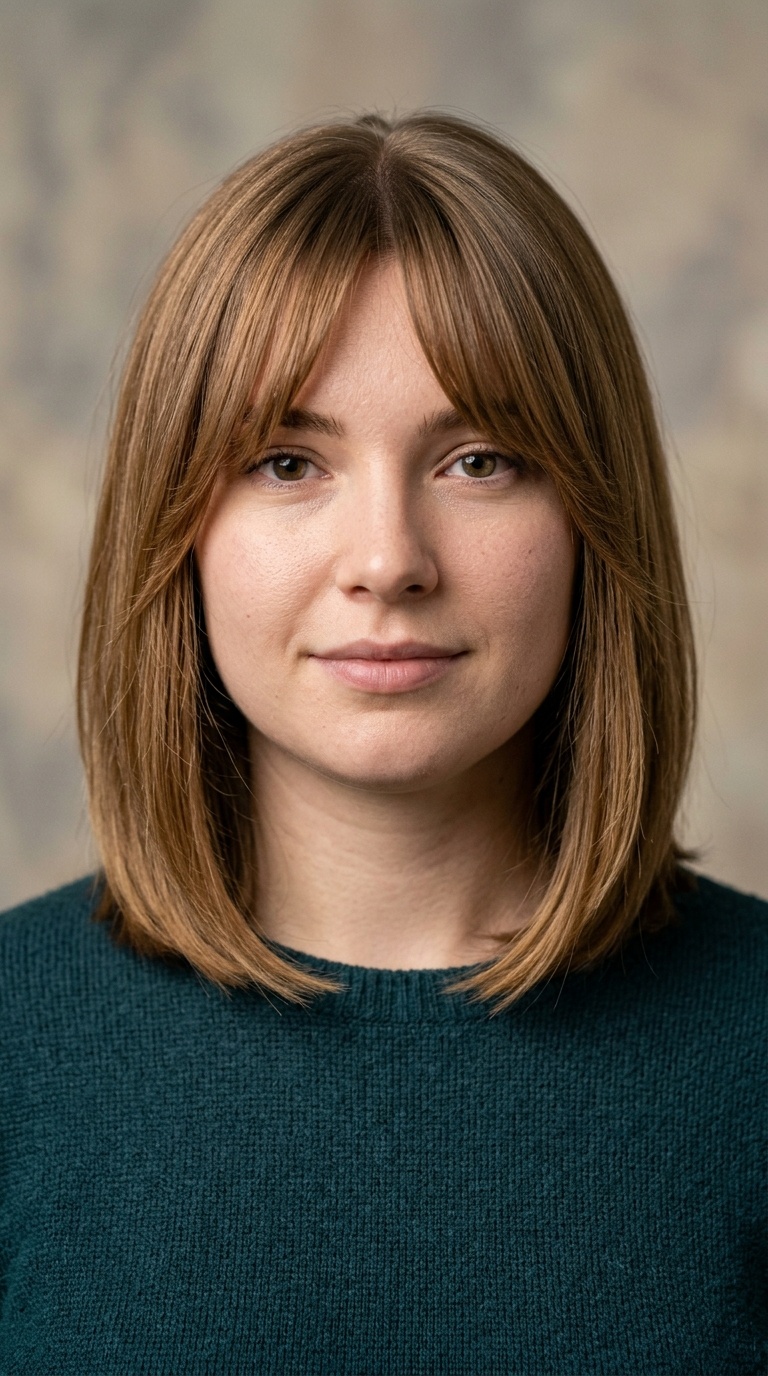 Sleek Mid-Length with Bottleneck Bangs
