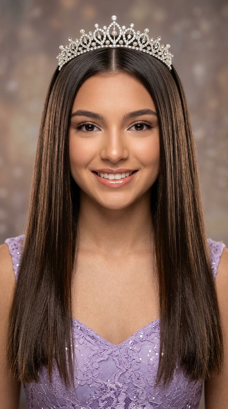 Sleek Mid-Part with Straight Tresses