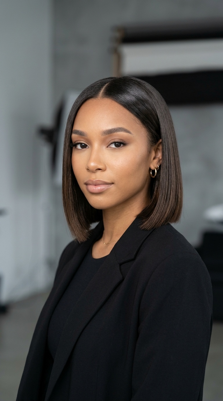 Sleek Middle-Part Glass Bob