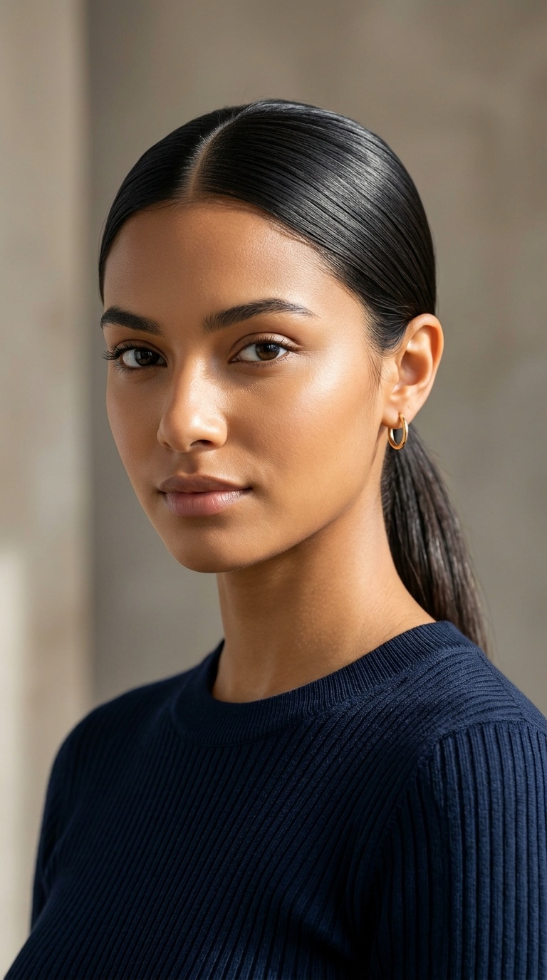 Sleek Middle-Part Low Pony