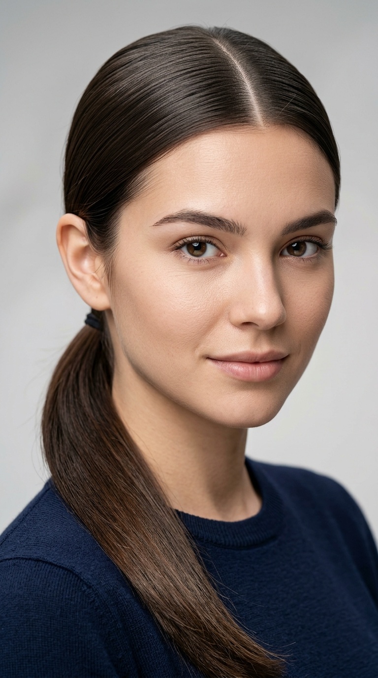 Sleek Middle-Part Low Pony