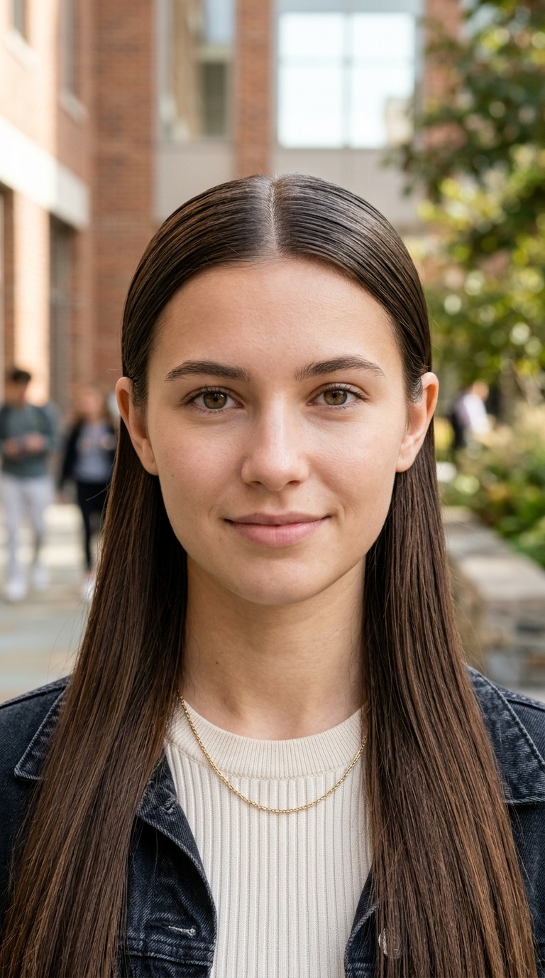 Sleek Middle Part with Hair Tucked