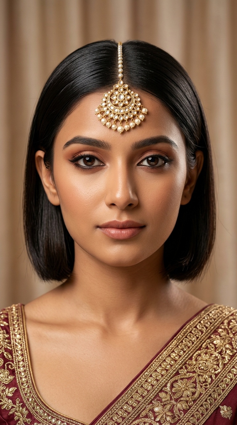 Sleek Middle Part with Matha Patti