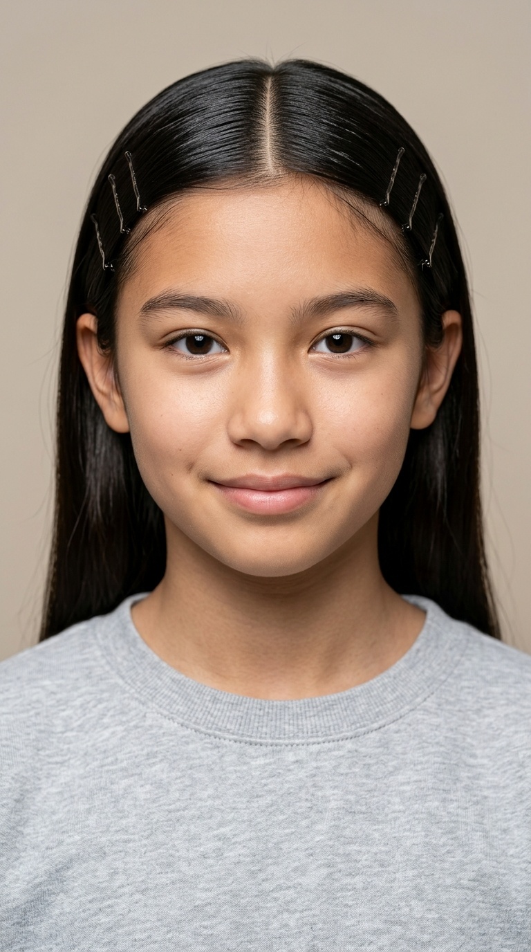 Sleek Middle Part with Pins