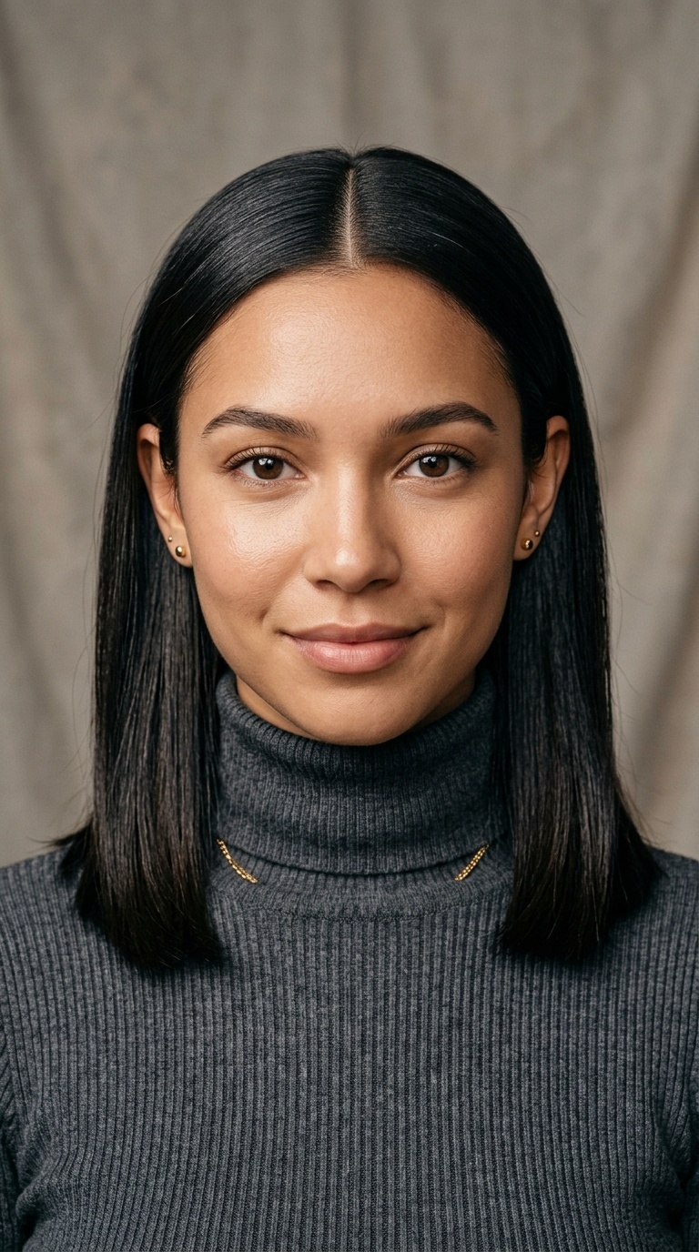 Sleek Middle Part with Tucked-Behind Ears