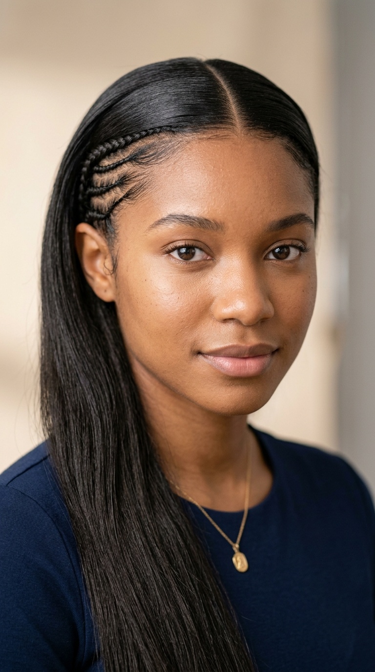Sleek Middle Part with Under-Braids