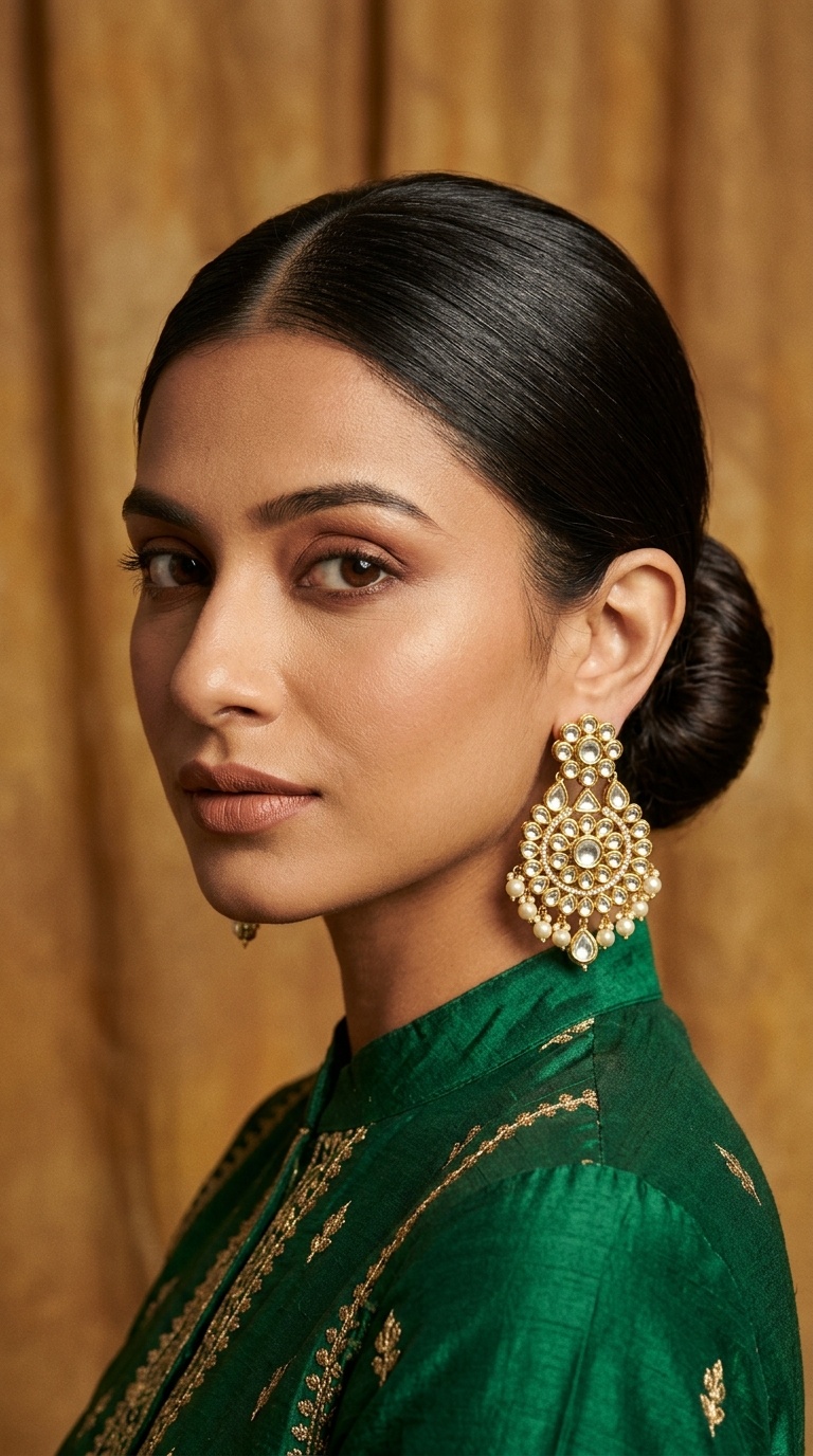 Sleek Middle-Parted Bun with Statement Studs