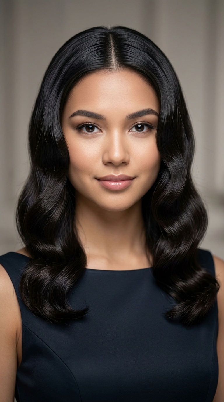Sleek Middle-Parted Hollywood Waves