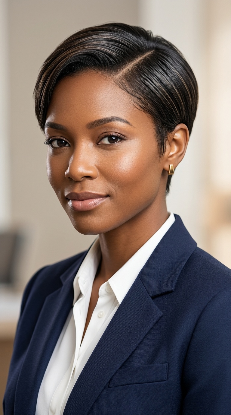 Sleek Pixie with a Deep Side Part