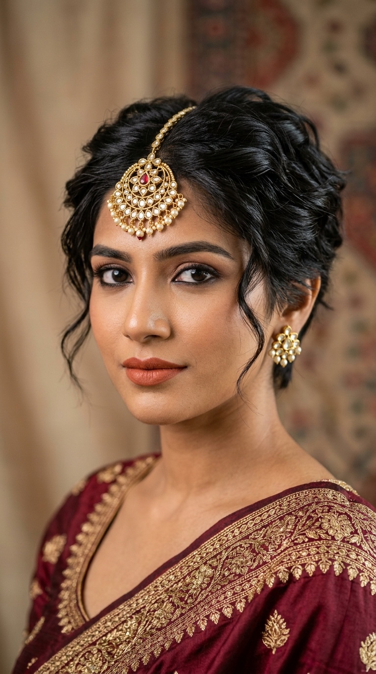 Sleek Pixie with Statement Maang Tikka