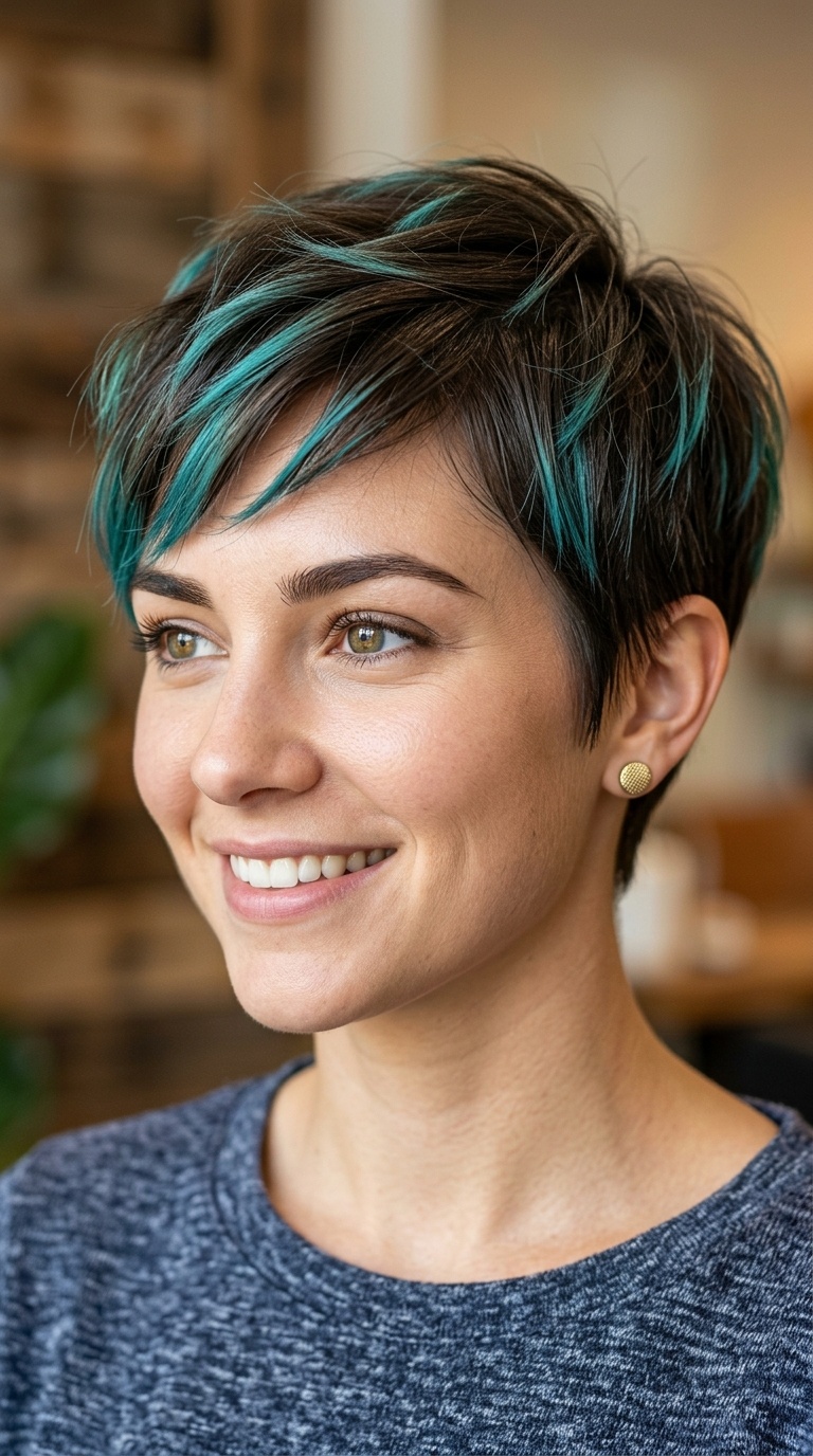 Sleek Pixie with Turquoise Accents