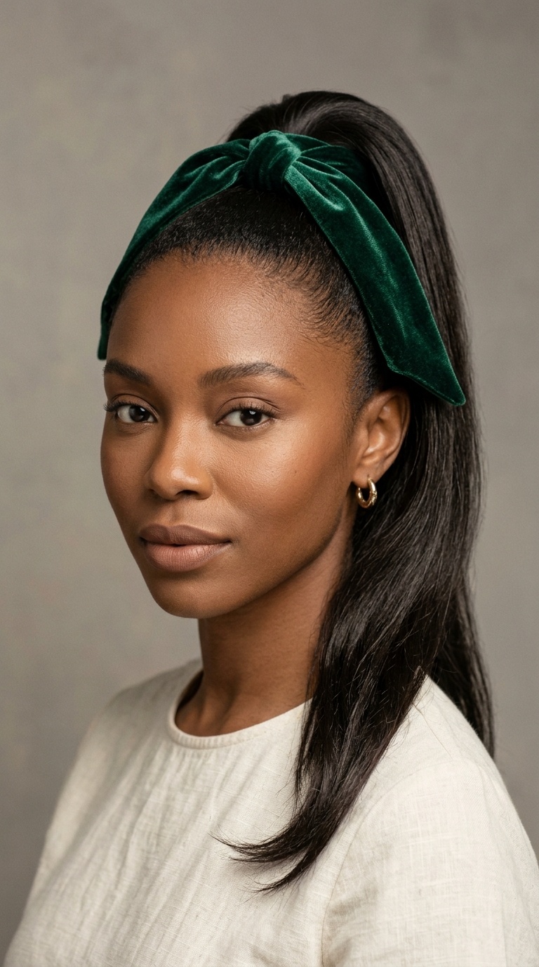 Sleek Pony with a Velvet Scarf
