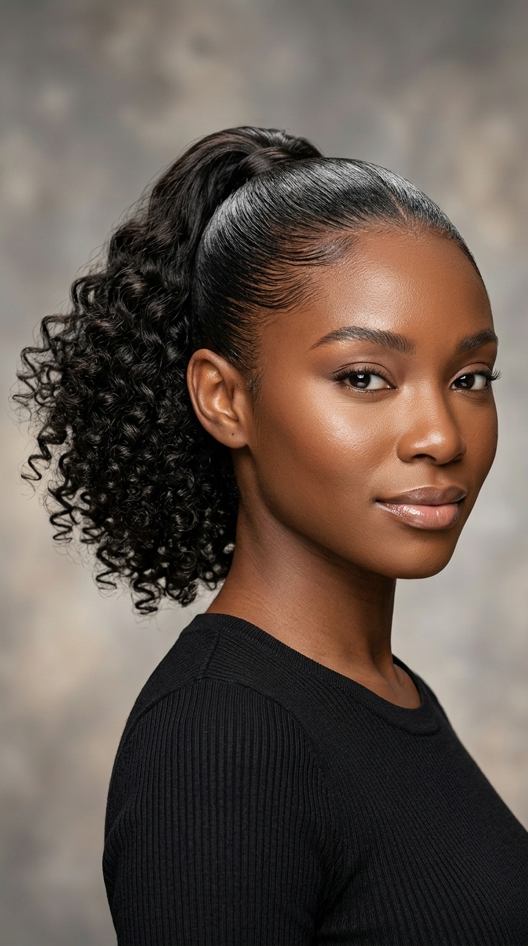Sleek Pony with Flicked-Out Curly Ends