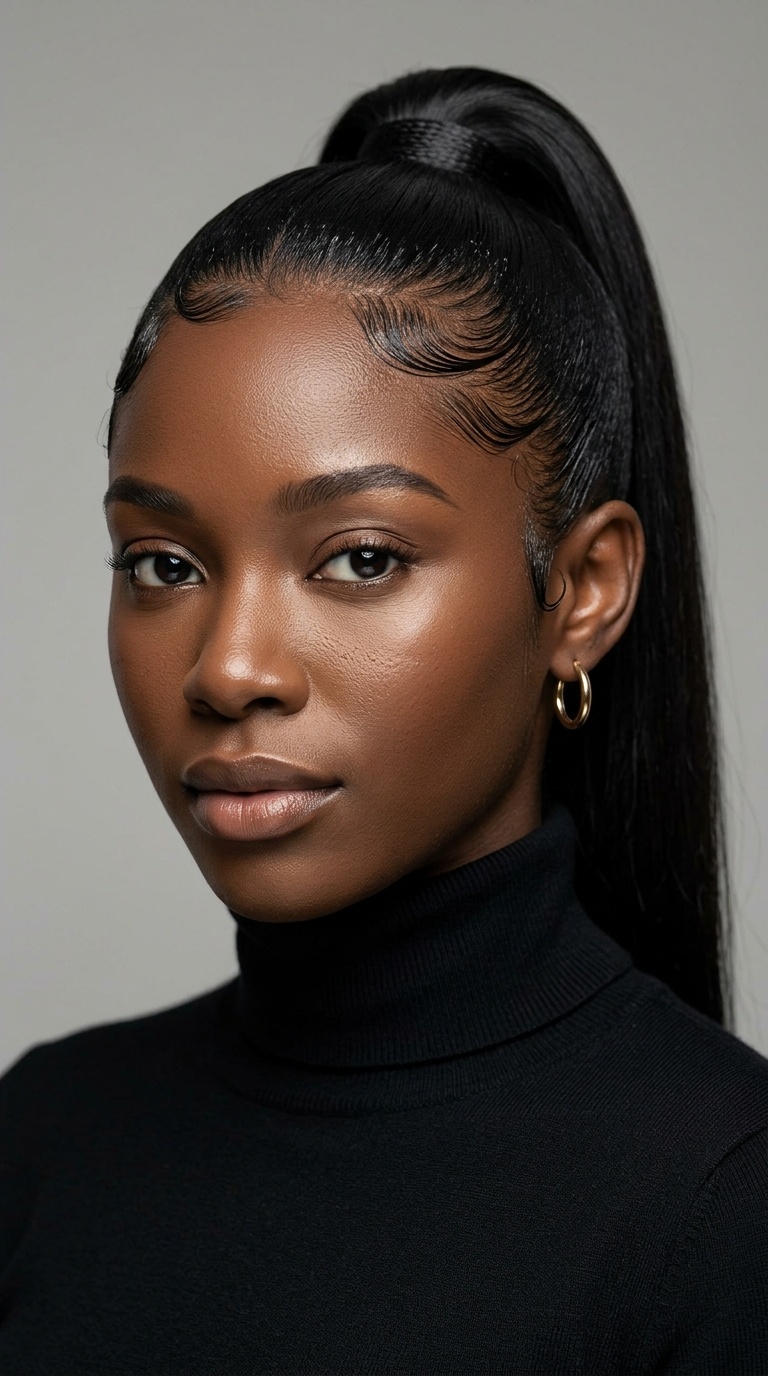 Sleek Ponytail with Dramatically Laid Edges