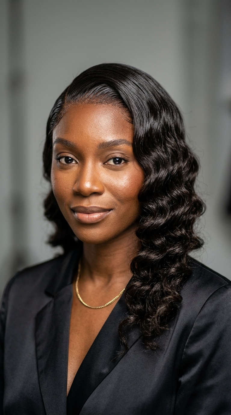 Sleek Side Part with Deep Waves