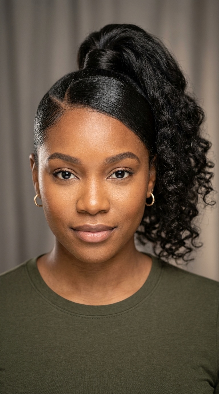 Sleek Side Part with High Ponytail
