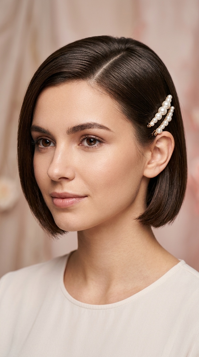 Sleek Side Part with Pearl Clips