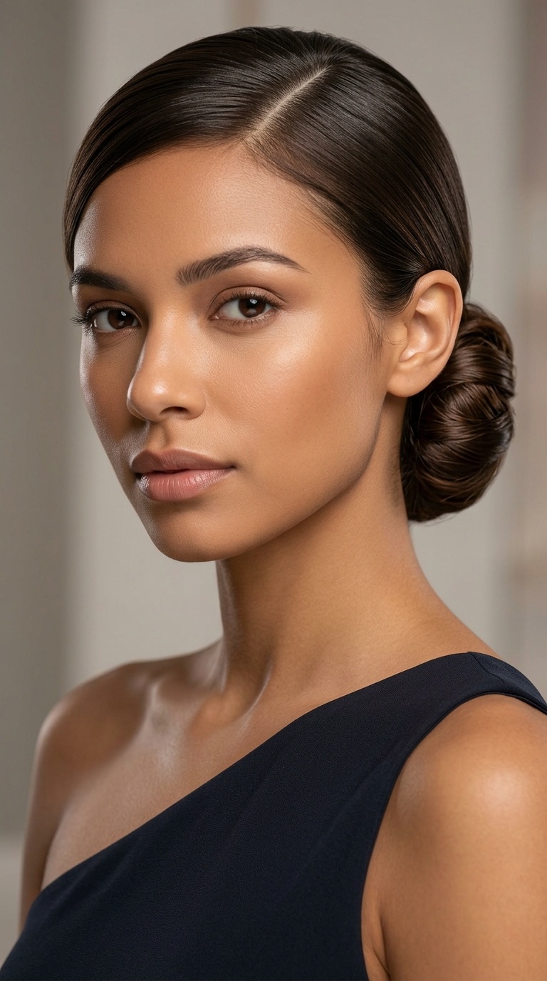 Sleek Side-Parted Low Bun