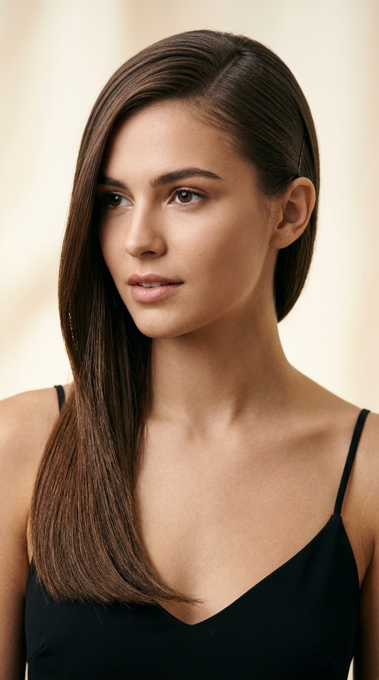 Sleek Side-Pinned Straight Hair