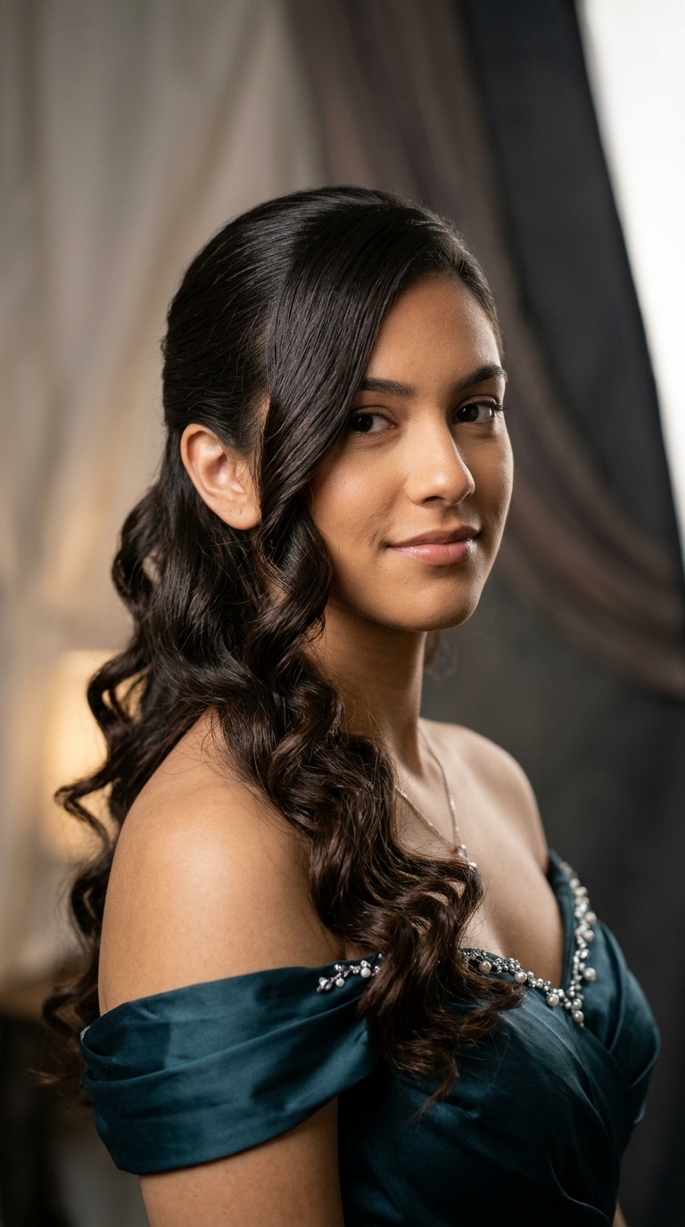Sleek Side-Swept Curls