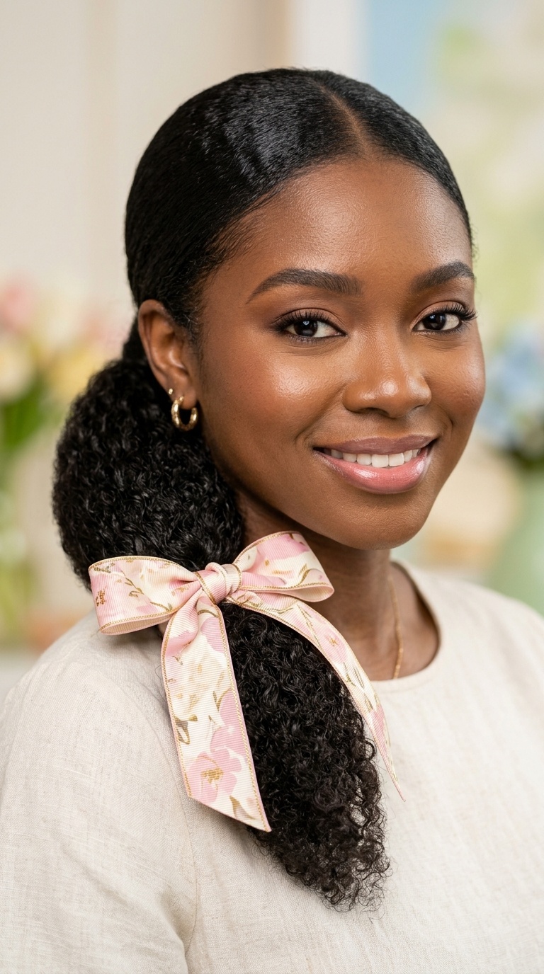 Sleek Side-Swept Pony with Ribbon