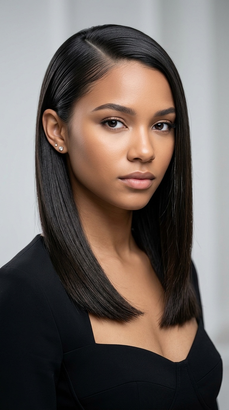 Sleek Side-Tucked Straight Hair